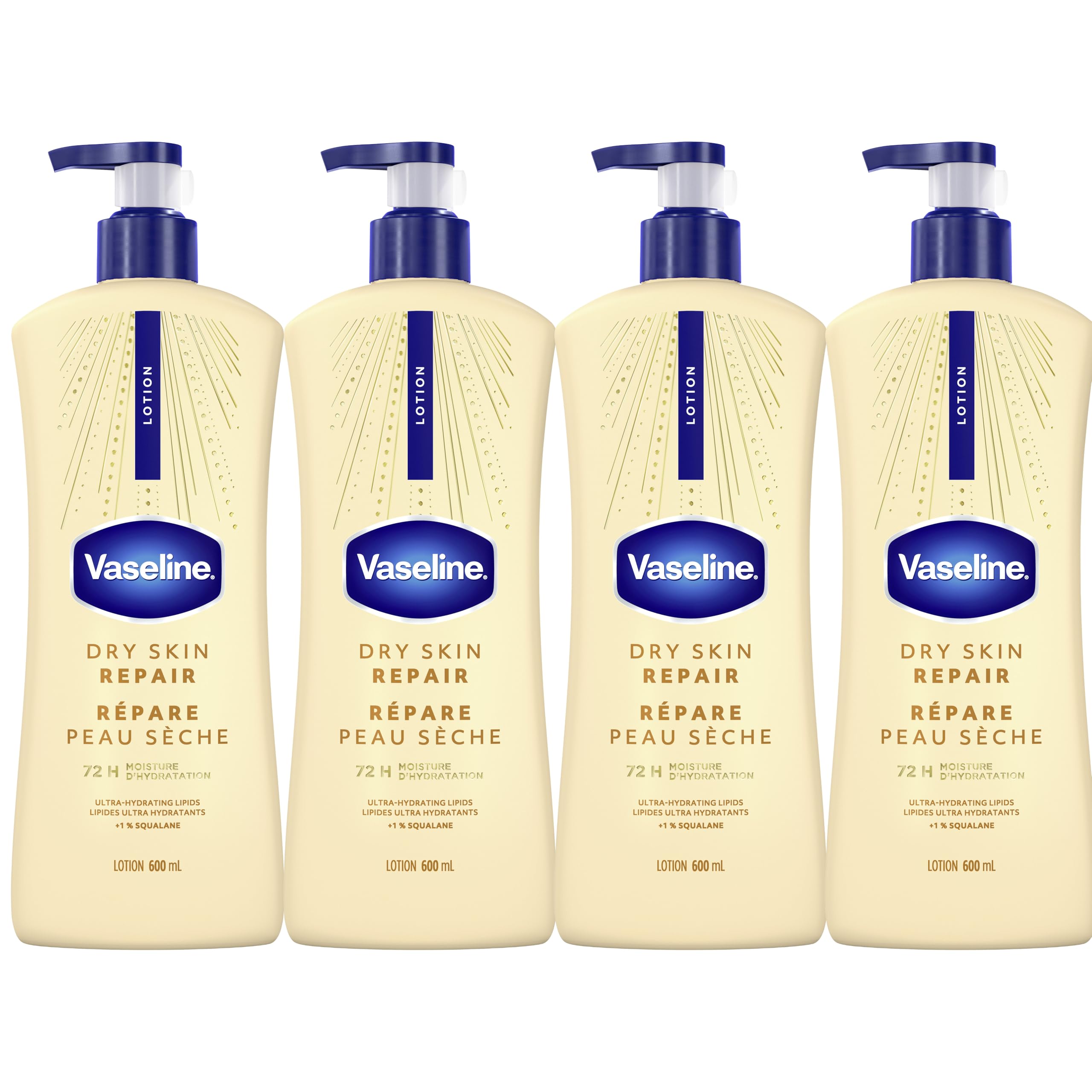 Vaseline Dry Skin Repair Lotion Ultra-Hydrating 72H Moisture, 600mL, 4-Pack 🍁 All In One Marketplace Canada