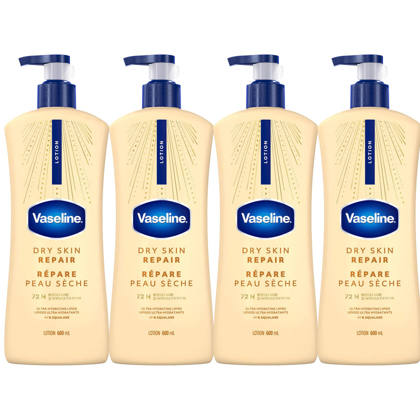 Vaseline Dry Skin Repair Lotion Ultra-Hydrating 72H Moisture, 600mL, 4-Pack 🍁 All In One Marketplace Canada