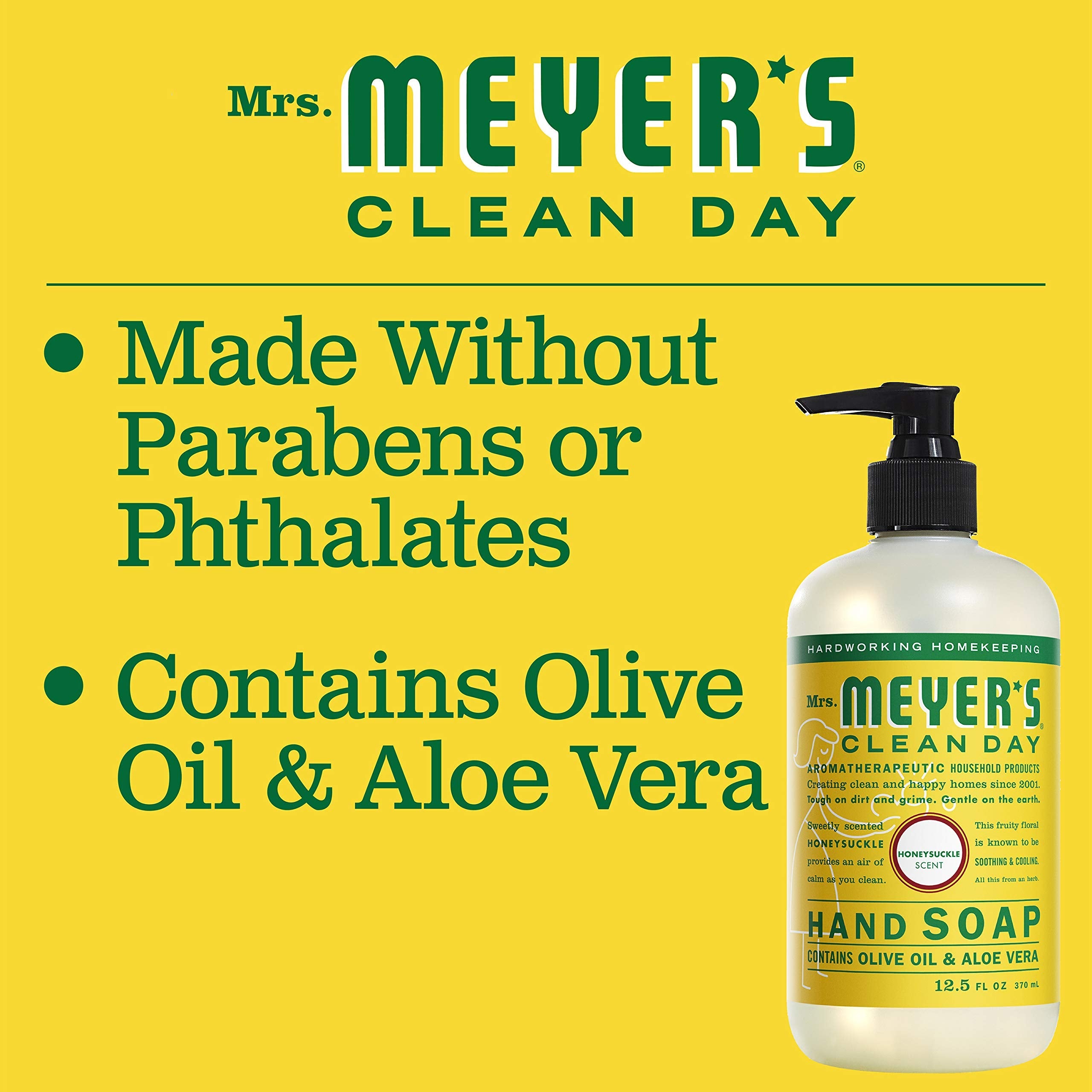 Mrs. Meyer's Hand Soap, Made with Essential Oils, Biodegradable Formula, Honeysuckle, 370 mL, 4 Pack 🍁 All In One Marketplace Canada