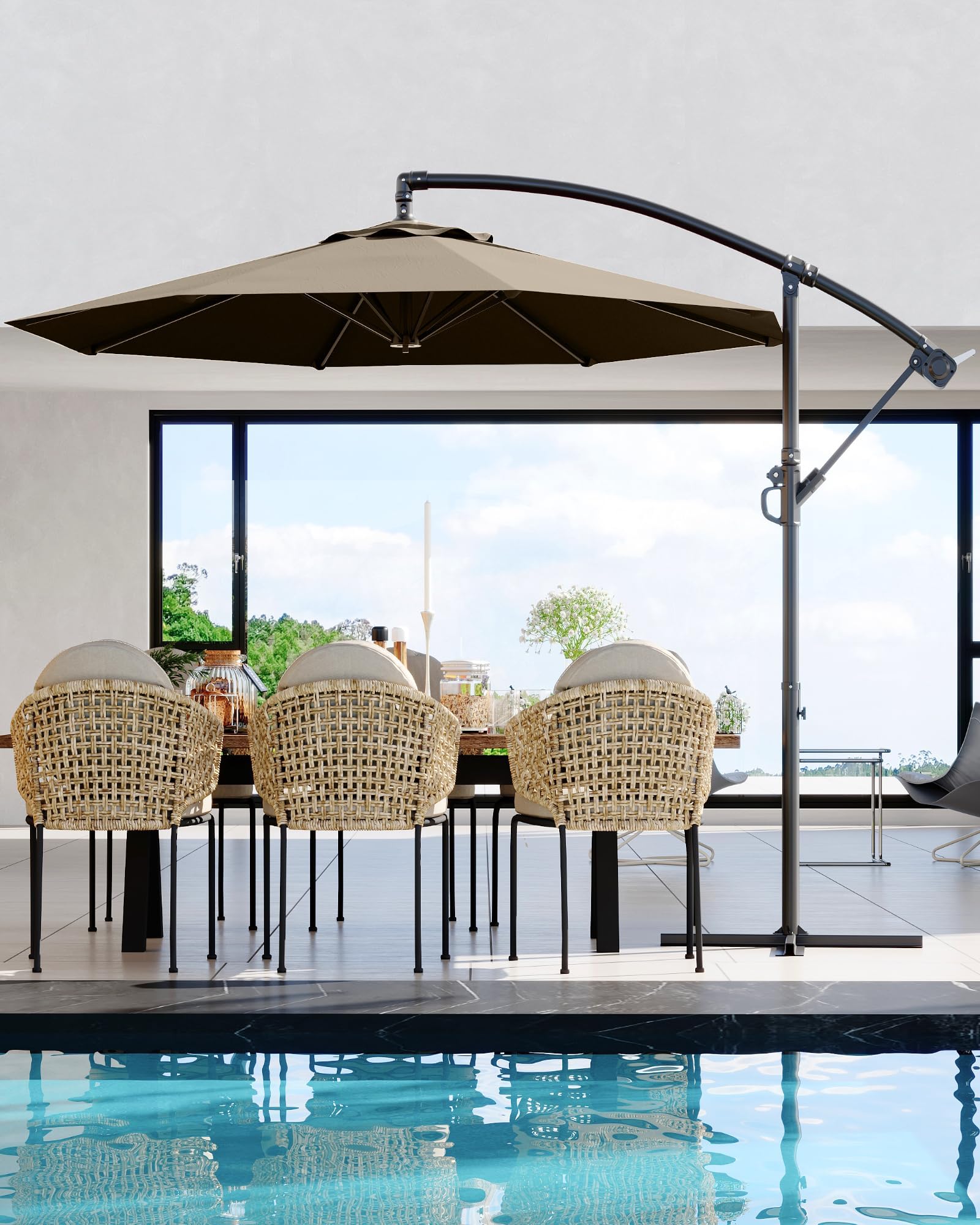 10FT Patio Umbrella,Waterproof 8-Rib Heavy-Duty Outdoor Umbrella, Brown 🍁 All In One Marketplace Canada
