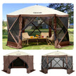 VEVOR Camping Gazebo Tent, 12'x12', 6 Sided Pop-up Canopy Screen Tent for 8 Person Camping, IPX3 Water-Resistant Screen Shelter w/Portable Storage Bag, Ground Stakes, Mesh Windows, Brown & Beige 🍁 All In One Marketplace Canada