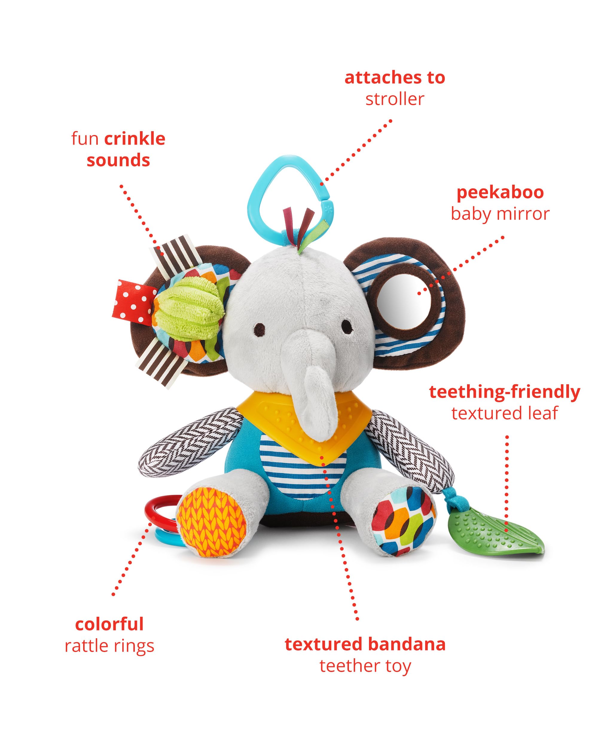Skip Hop Bandana Buddies Baby Activity and Teething Toy with Multi-Sensory Rattle and Textures, Elephant 🍁 All In One Marketplace Canada