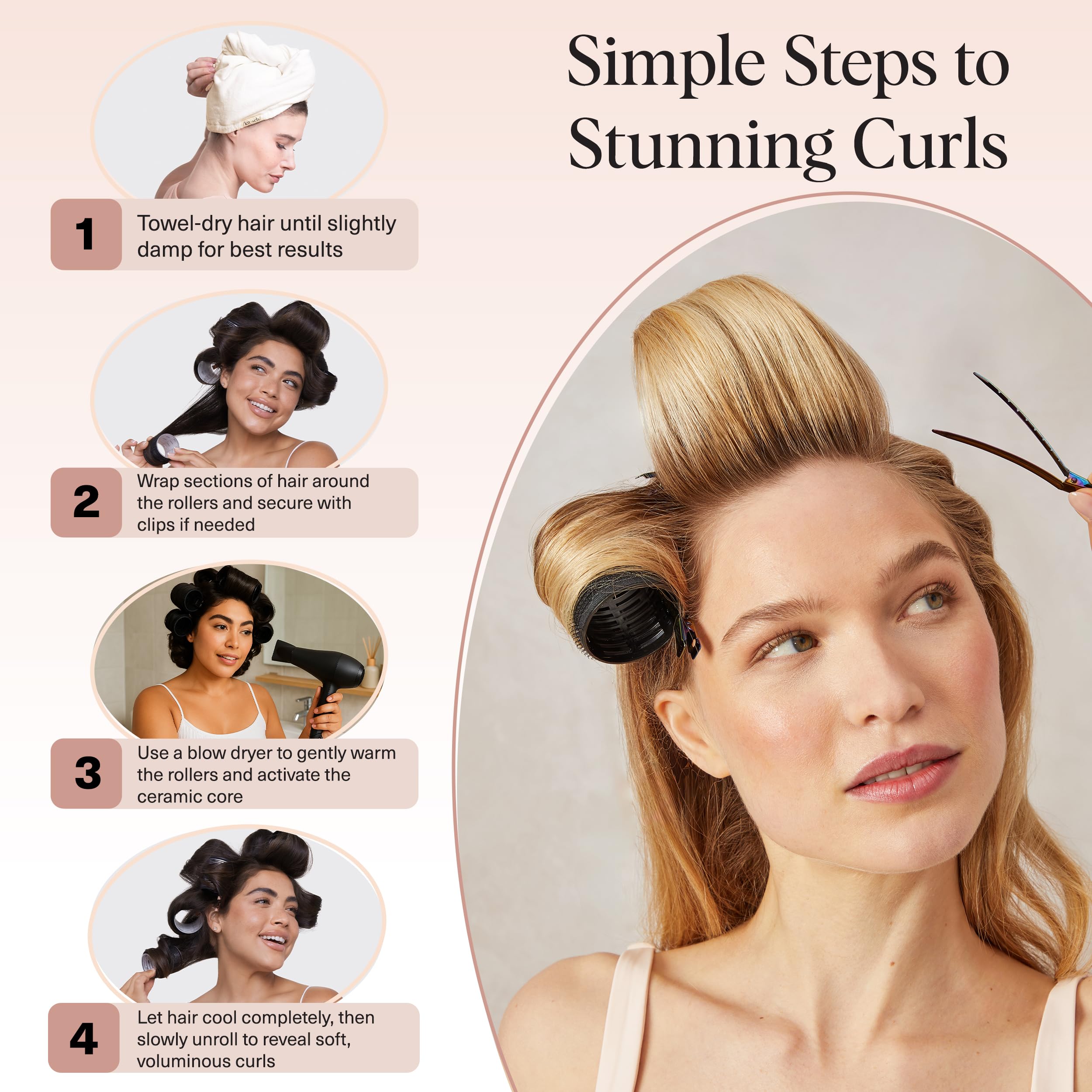 Kitsch Ceramic Thermal Hair Rollers for Women – Self Grip Hair Curlers for Heatless Curls Overnight - Volumizing Large Rollers for Short & Long Hair - For Long Lasting Frizz-Free Curls - Black, 8pcs 🍁 All In One Marketplace Canada
