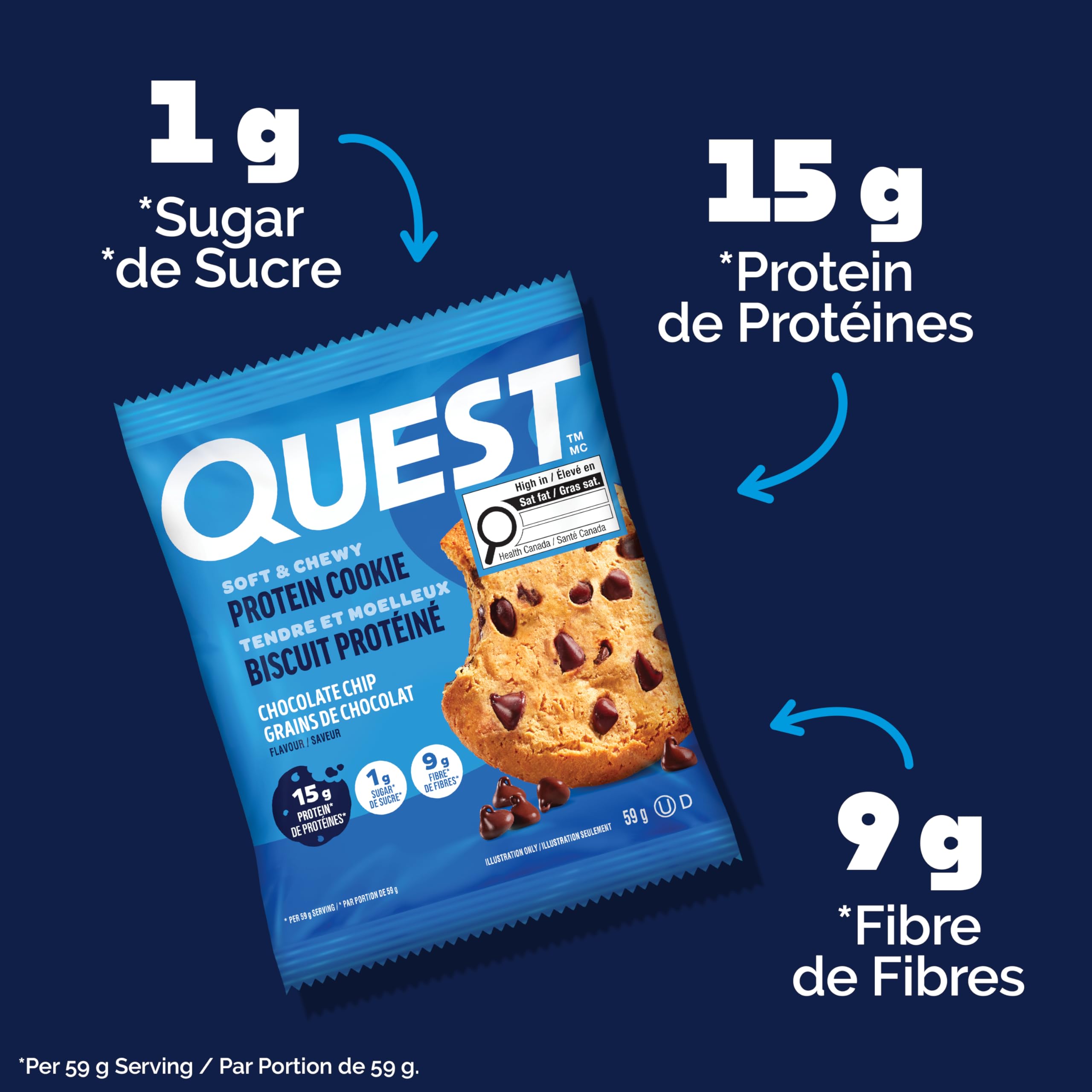 Quest Nutrition Chocolate Chip Protein Cookie, High Protein, High Fibre, Low Sugar, Keto Friendly, 15g Protein, 1g Sugar, 12ct 🍁 All In One Marketplace Canada
