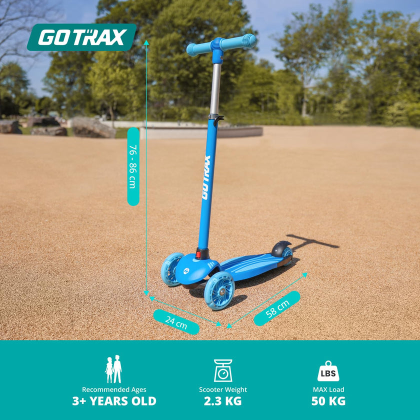 Gotrax KS1 Kids Kick Scooter, LED Lighted Wheels and 3 Adjustable Height Handlebars, Lean-to-Steer & Widen Anti-Slip Deck, 3 Wheel Scooter for Boys & Girls Ages 3+ and up to 50 Kg (Blue) 🍁 All In One Marketplace Canada