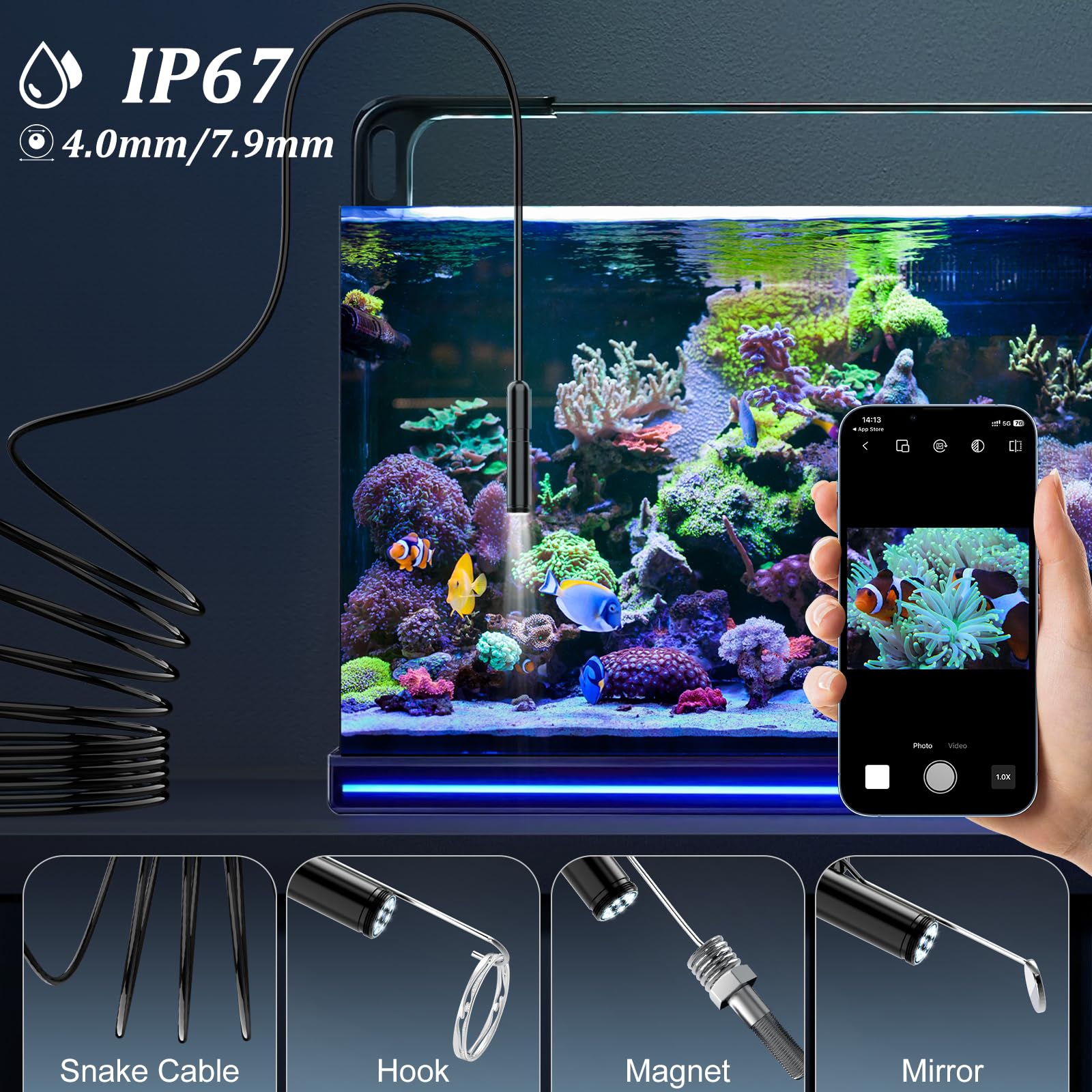 Endoscope Camera with Light, Ennovor 1920P HD, Endoscope Inspection with 8 Adjustable LED Lights, Borescope with Flexible Rigid Snake Camera, IP67 Waterproof and No WiFi Required, for Android iOS 🍁 All In One Marketplace Canada
