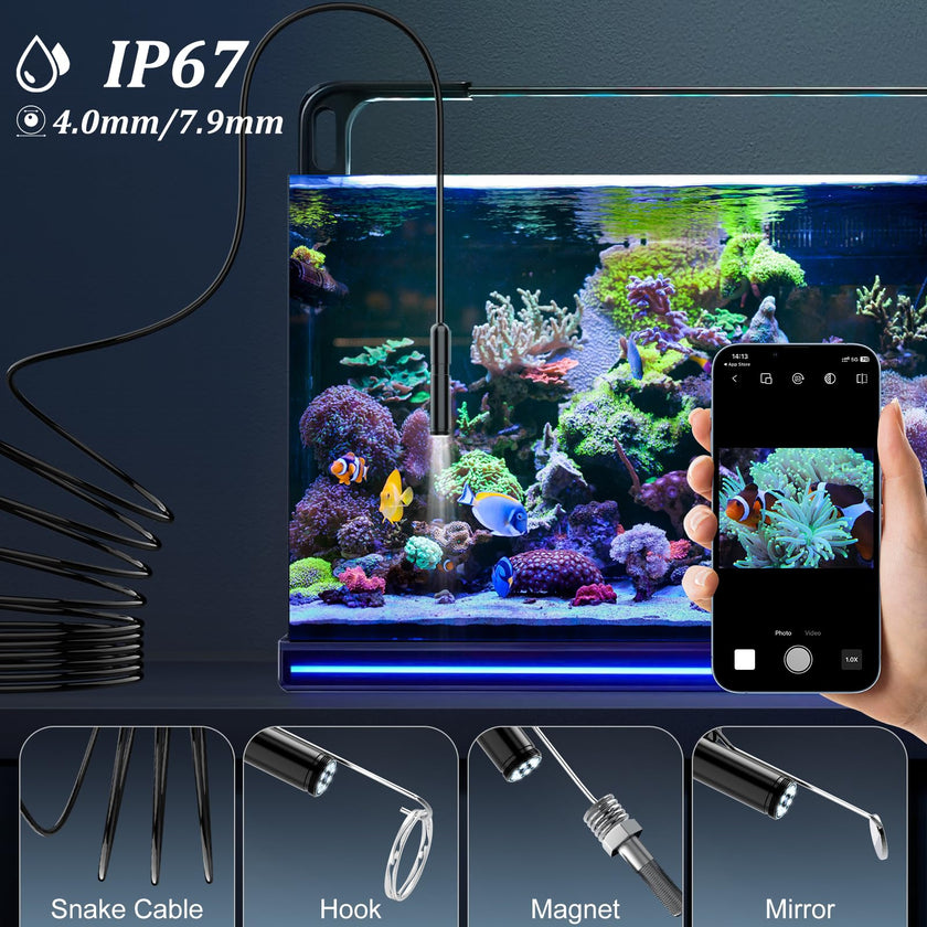 Endoscope Camera with Light, Ennovor 1920P HD, Endoscope Inspection with 8 Adjustable LED Lights, Borescope with Flexible Rigid Snake Camera, IP67 Waterproof and No WiFi Required, for Android iOS 🍁 All In One Marketplace Canada