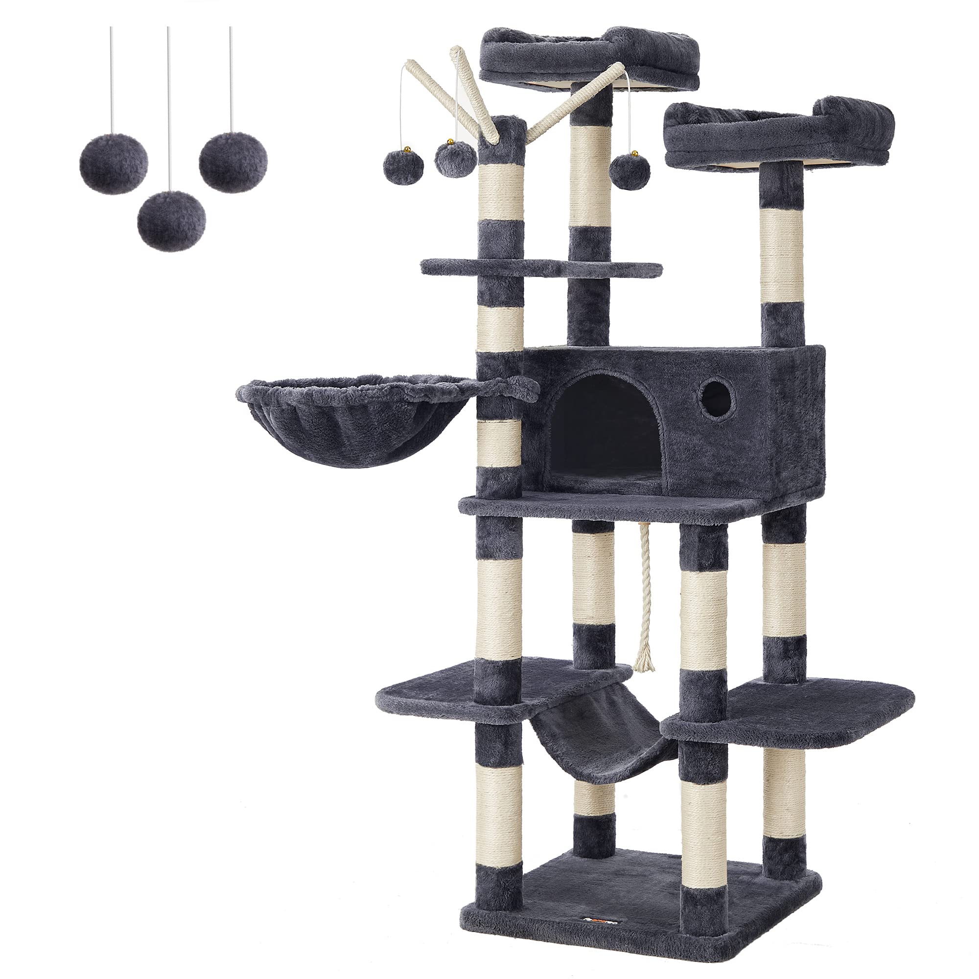 FEANDREA Cat Tree, Large Cat Tower, 64.6 Inches Cat Activity Center 🍁 All In One Marketplace Canada
