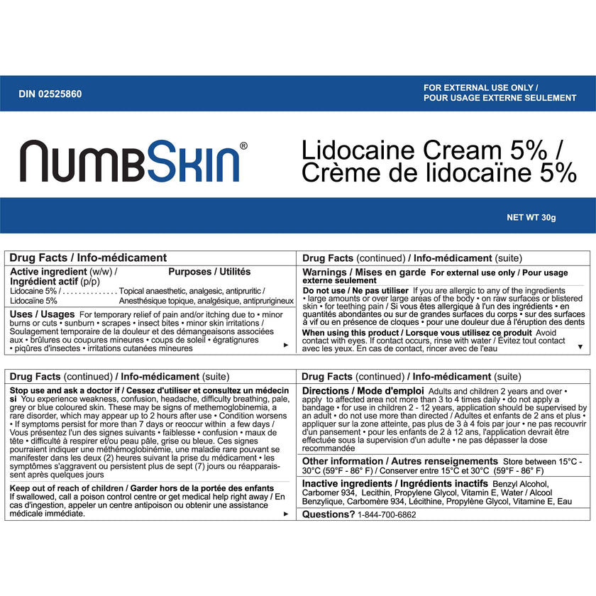 Numbskin Tattoo Numbing Cream | 5% Lidocaine Topical Anesthetic Cream | Maximum Strength Fastest Acting Pain Relieving Cream with Vitamin E, 30g (1 Tube) 🍁 All In One Marketplace Canada
