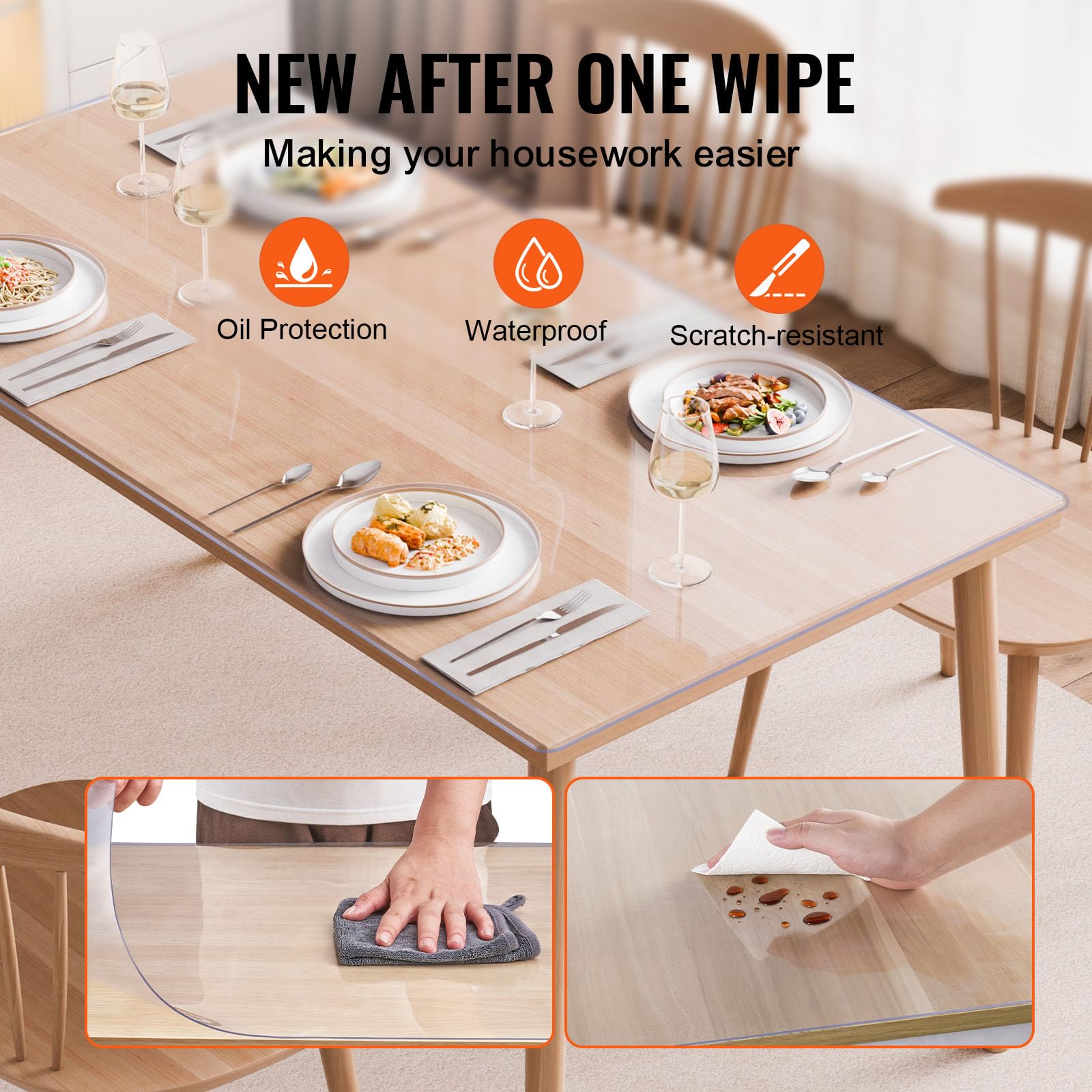 VEVOR Plastic Table Cover, 40 x 60 Inch 2.0 mm Thick Clear Table Protector, Rectangle PVC Desk Mat, Waterproof & Easy Cleaning Desk Pad Tablecloth, for Office Dresser Dining Room Table Night Stand 🍁 All In One Marketplace Canada