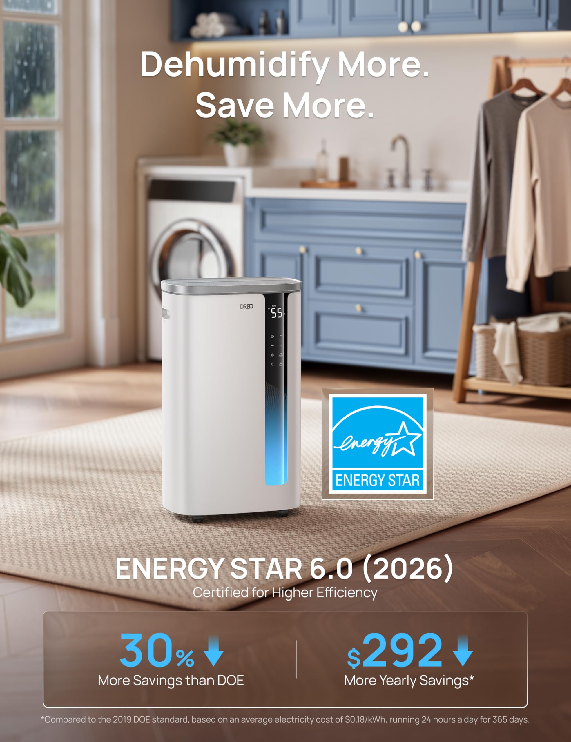 DREO 73 Pint Smart Dehumidifiers for Basements, Energy Star 6.0 Dehumidifier, Quiet 41dB, Auto Humidity Control, 3 Fan Speeds, 24H Timer, with Drain Hose, for Home up to 2000 Sq Ft, Bathroom & Bedroom 🍁 All In One Marketplace Canada