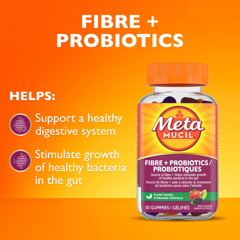 Metamucil Daily Fibre Gummies with Probiotics, Fuit Flavour, Daily Prebiotic + Probiotic, Fibre Supplement for Adults, Gelatin-Free, 50 Count 🍁 All In One Marketplace Canada