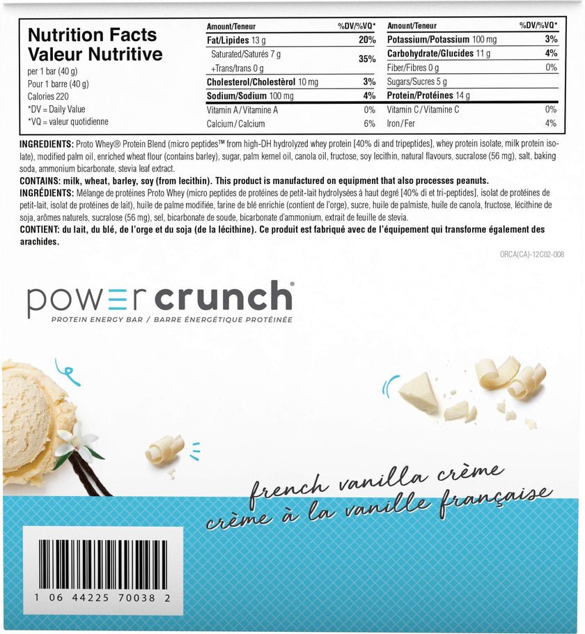Power Crunch Protein Bars French Vanilla Crème 12 Count – High Protein Wafer Bar, 13g Protein, Low Sugar, Cream-Filled Snack Bar 🍁 All In One Marketplace Canada