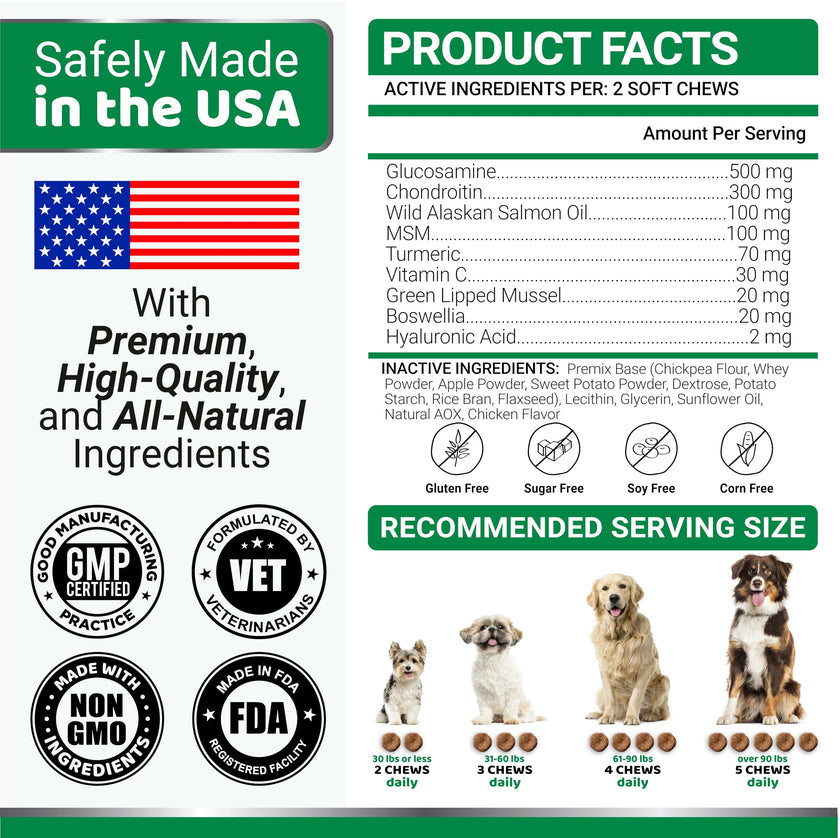 Glucosamine for Dogs - 170 Chews - Hip and Joint Supplement for Dogs - Glucosamine Chondroitin Chews - Joint Pain Relief Supplement with MSM - Advanced Health - Mobility Support - Made in USA 🍁 All In One Marketplace Canada