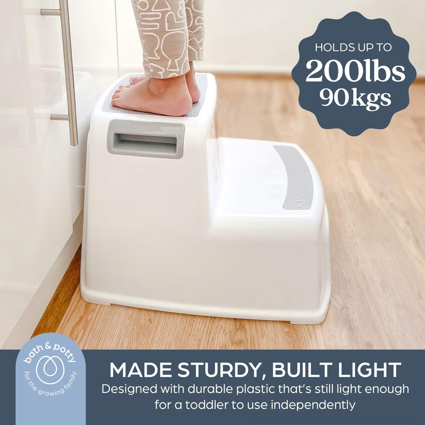Dreambaby - 2 Up Toddler Step Stool With Non Slip Base, Kids Step Stool for Bathroom, Potty Training and Kitchen, Holds up to 175lbs - Grey & White 🍁 All In One Marketplace Canada