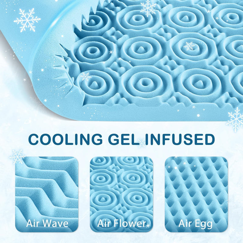 YUGYVOB Mattress Topper Queen, Foam Queen Mattress Topper, Cooling Gel Infused Bed Topper, 7 Zone Egg Crate Foam, CertiPUR-US Certified, 2 Inch 🍁 All In One Marketplace Canada
