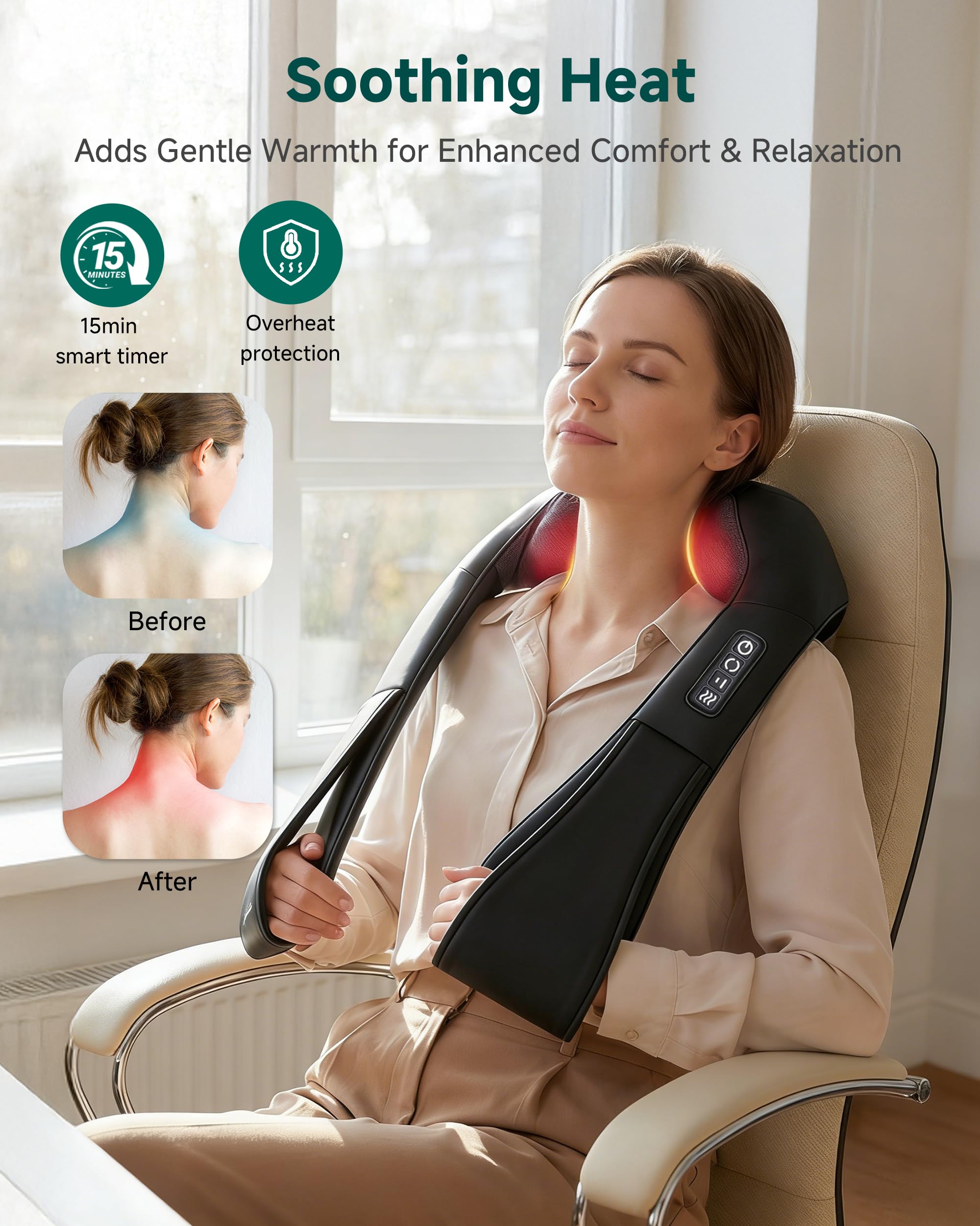 Snailax Shiatsu Neck Massager with Heat, 8 Kneading Nodes for Shoulders 🍁 All In One Marketplace Canada