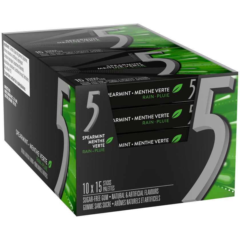 5 GUM, Spearmint-Rain Flavoured Sugar Free Chewing Gum, 15 Sticks, 10 Packs 🍁 All In One Marketplace Canada