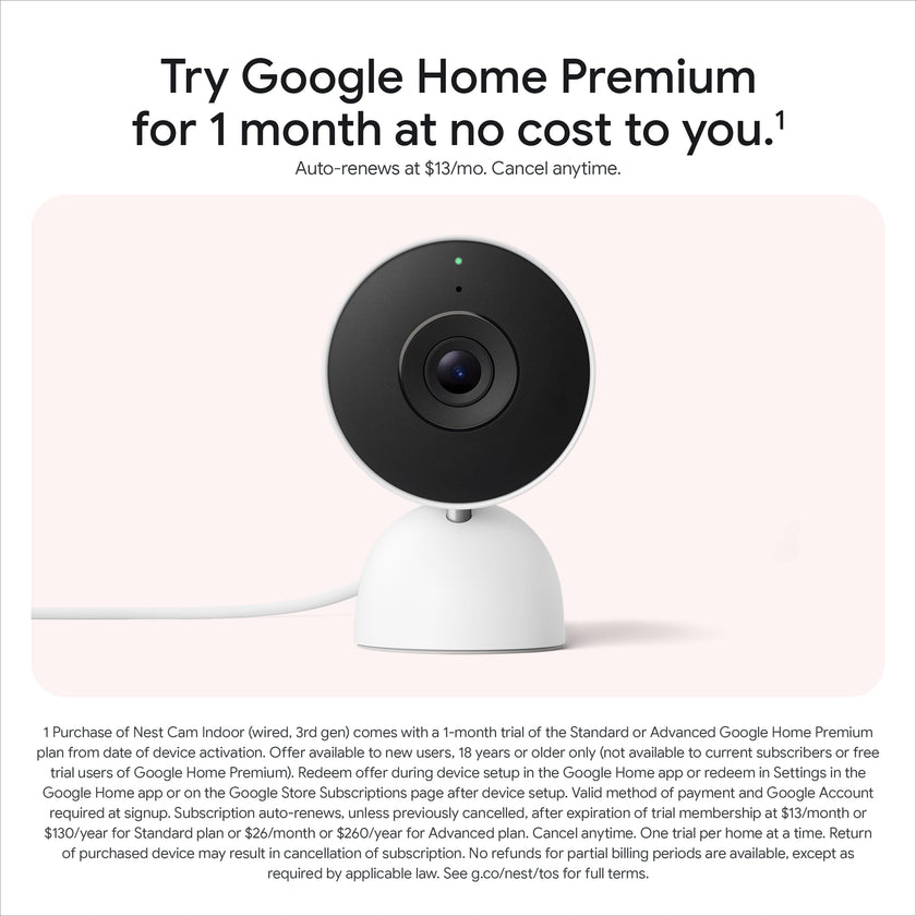 Google Nest Cam Indoor (Wired, 3rd gen) - 2K Video and Gemini 🍁 All In One Marketplace Canada