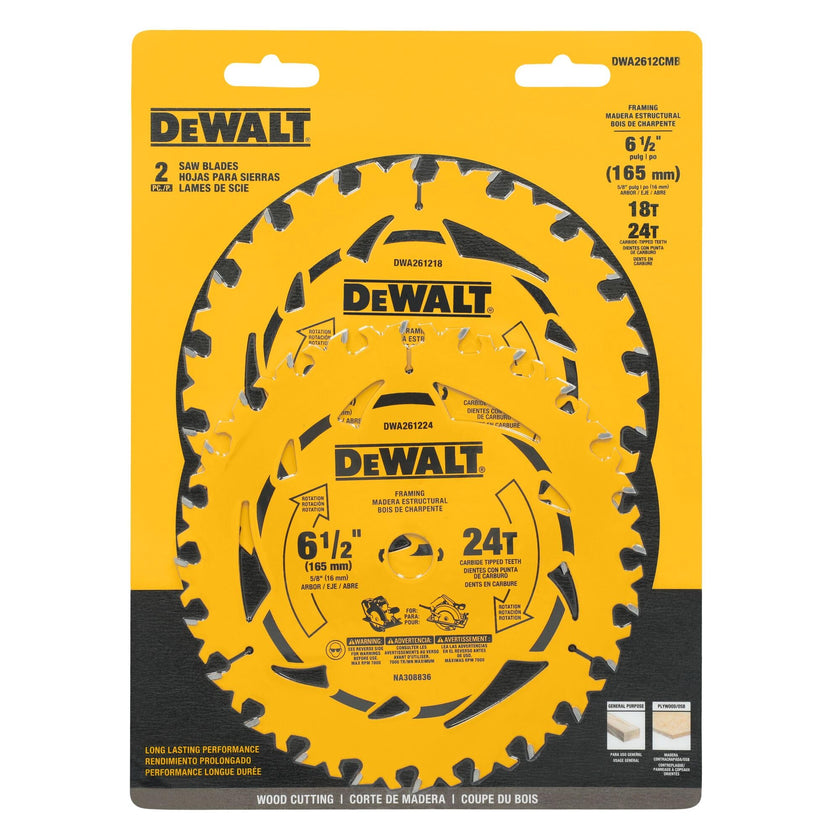 DEWALT Circular Saw Blade Combo Pack, 6 1/2 Inch, 18-Tooth and 24 - Tooth (DWA2612CMB) 🍁 All In One Marketplace Canada