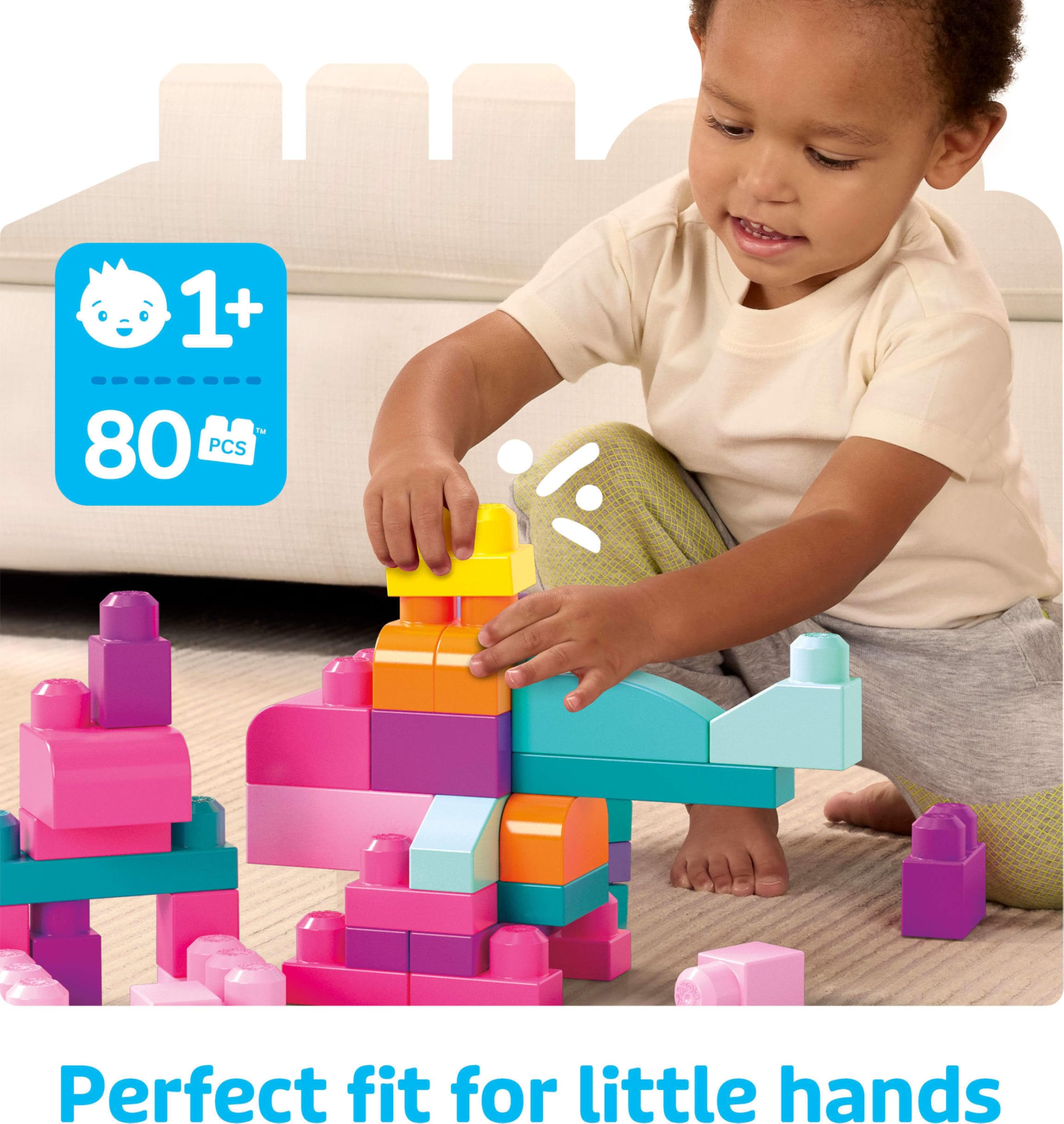 MEGA BLOKS First Builders Toddler Blocks Toys Set, Big Building Bag Collection with 80 Pieces and Storage, Pink, Ages 1+ Years 🍁 All In One Marketplace Canada