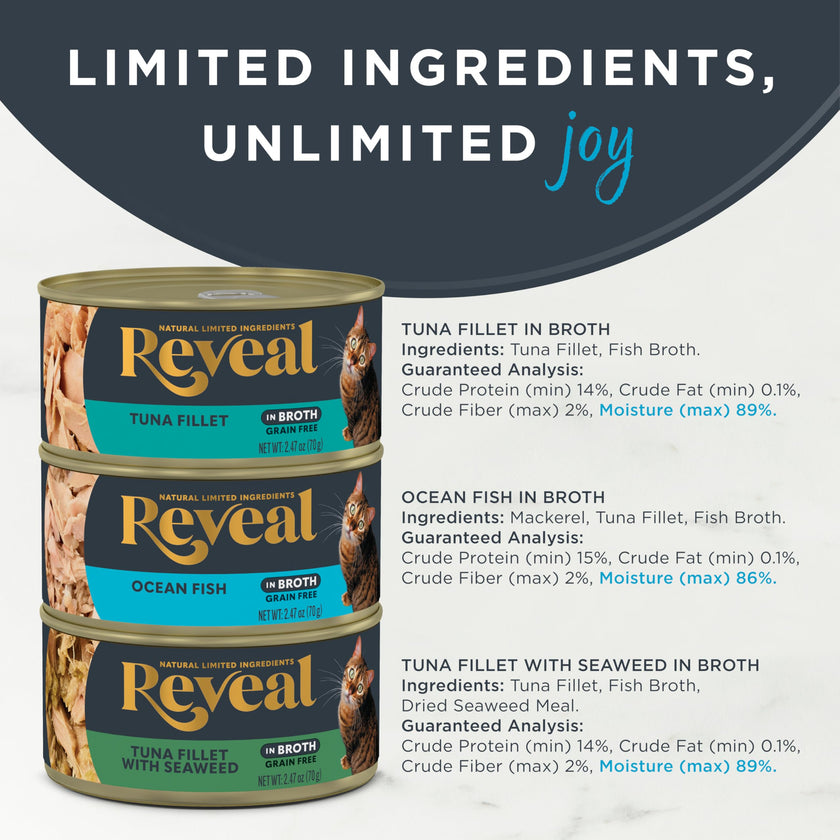 Reveal Natural Wet Cat Food in Broth, Limited Ingredient Grain Free Canned Cat Food, Protein with No Artificial Additives, Fish Variety in Broth (12 x 2.47 oz Cans) 🍁 All In One Marketplace Canada