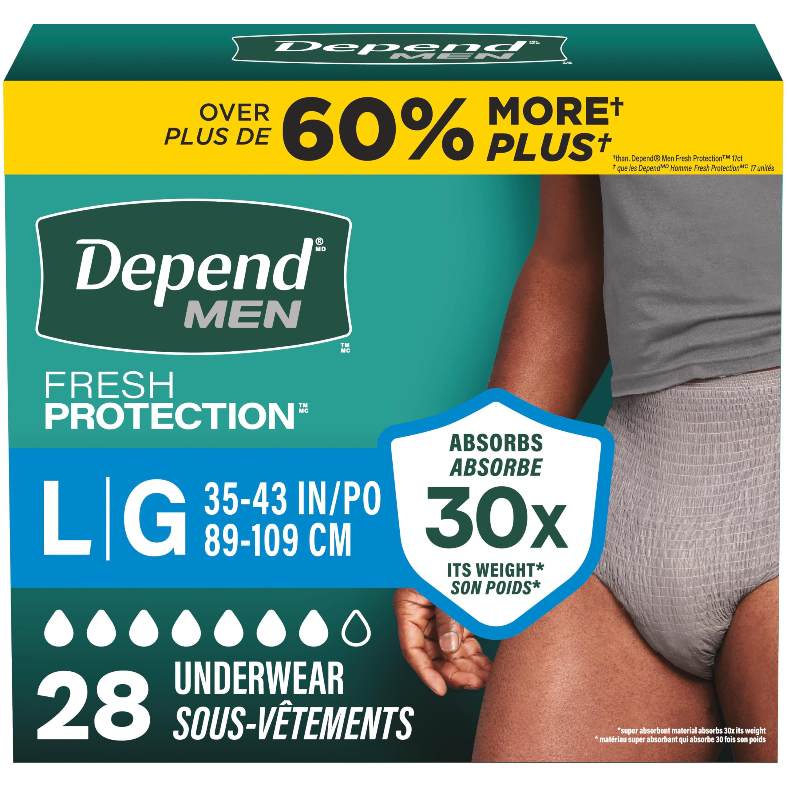 Depend FIT-FLEX Adult Incontinence Underwear for Men, Maximum Absorbency, L, Grey, 28 Count 🍁 All In One Marketplace Canada