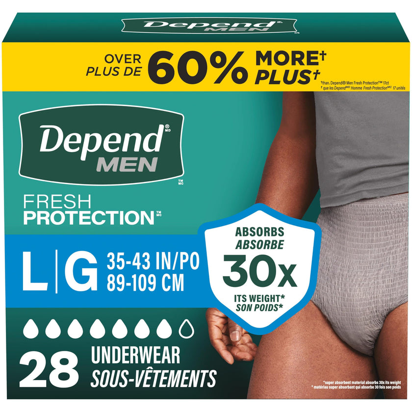 Depend FIT-FLEX Adult Incontinence Underwear for Men, Maximum Absorbency, L, Grey, 28 Count 🍁 All In One Marketplace Canada