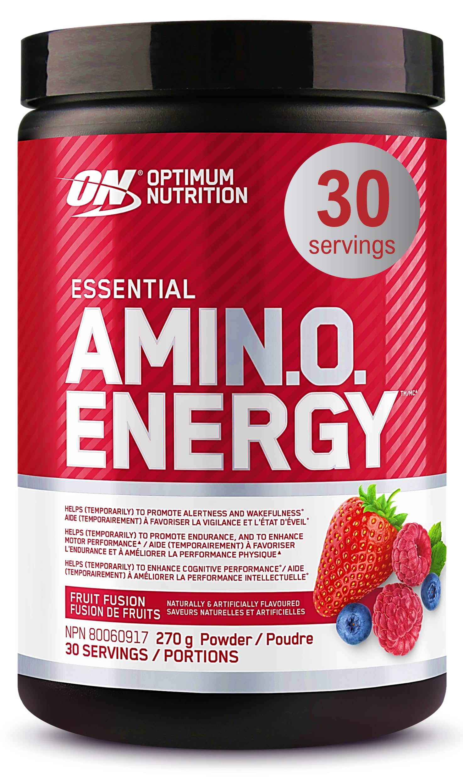 Optimum Nutrition Amino Energy Powder: Pre- workout & Anytime energy with Green tea, Green coffee extract + BCAA's - Fruit fusion: 30 servings [270g] (packaging may vary) 🍁 All In One Marketplace Canada