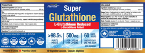 Herba Glutathione Supplement 500mg - 60 Vegetable Capsules | L Glutathione Reduced Active Form | Super Glutathione 500mg Capsule for Antioxidants | >98.5% Purity | Made in Canada 🍁 All In One Marketplace Canada