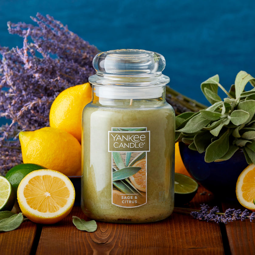 Yankee Candle Scented Candle, Sage & Citrus, Original Large Jar Candle, 110-150 Hours of Burn Time, 22 oz. 🍁 All In One Marketplace Canada