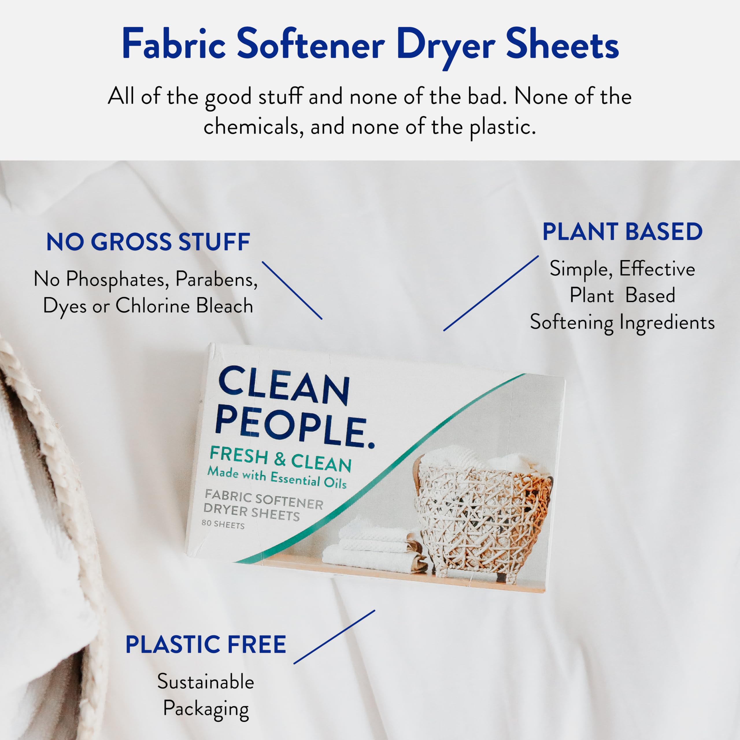 The Clean People Fabric Softener Sheets - Dryer Sheets - Softens & Removes Static Cling - Vegan Laundry Softener With Essential Oils - Fresh Scent, 120 Pack 🍁 All In One Marketplace Canada