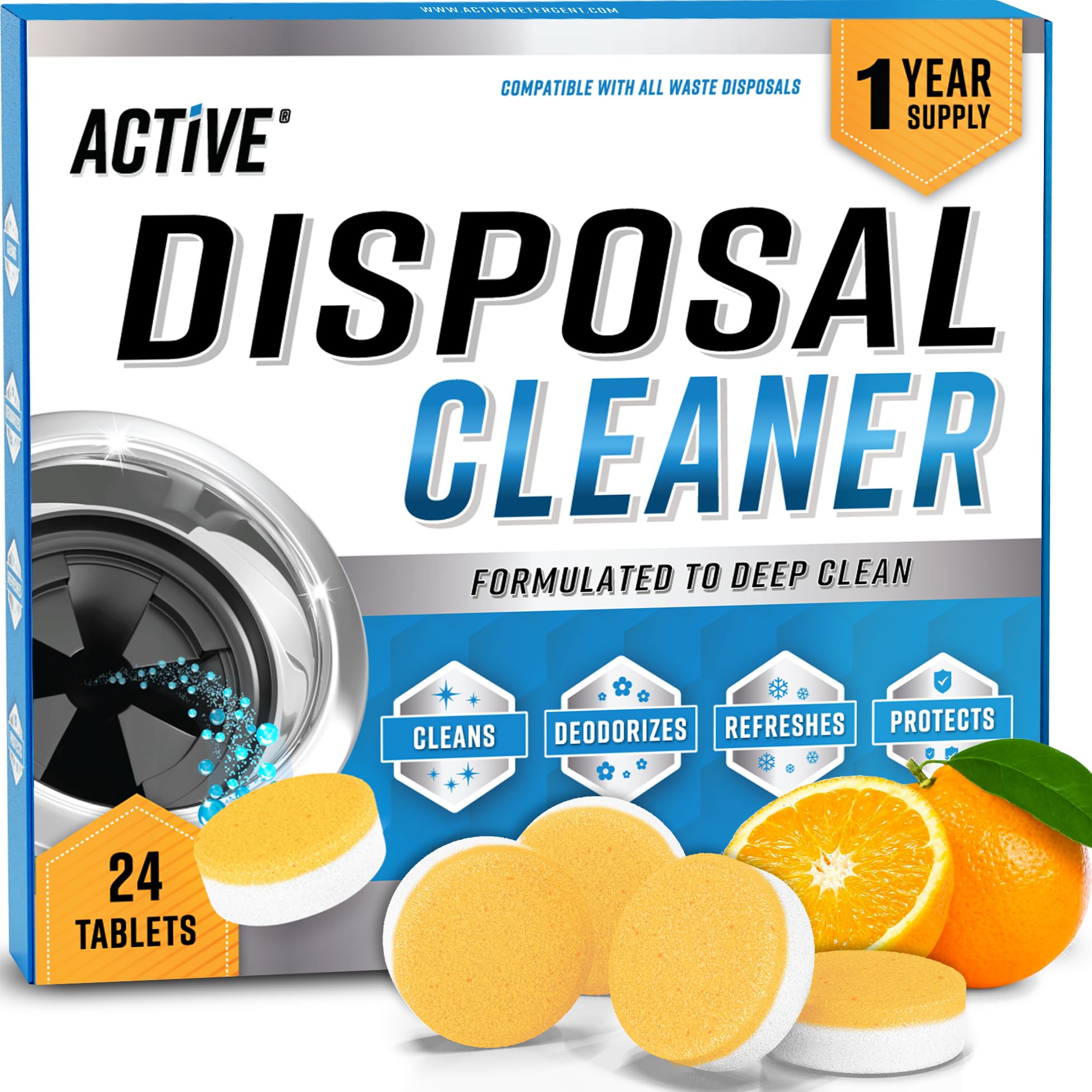 Garbage Disposal Cleaner Deodorizer Tablets - ACTIVE XL Foaming Tablet, 24 Pack Fresh Citrus Scented Tabs, New Powerful Foam Freshener for Cleaning Sink Disposal, Garburator, Disposer - 1 Year Supply 🍁 All In One Marketplace Canada