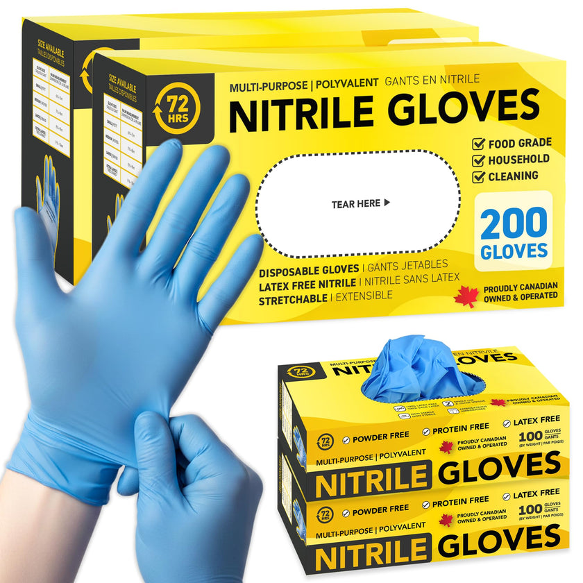 72HRS Blue Nitrile Gloves - 4 Mil Disposable Gloves (200 Pieces, Medium) 🍁 All In One Marketplace Canada