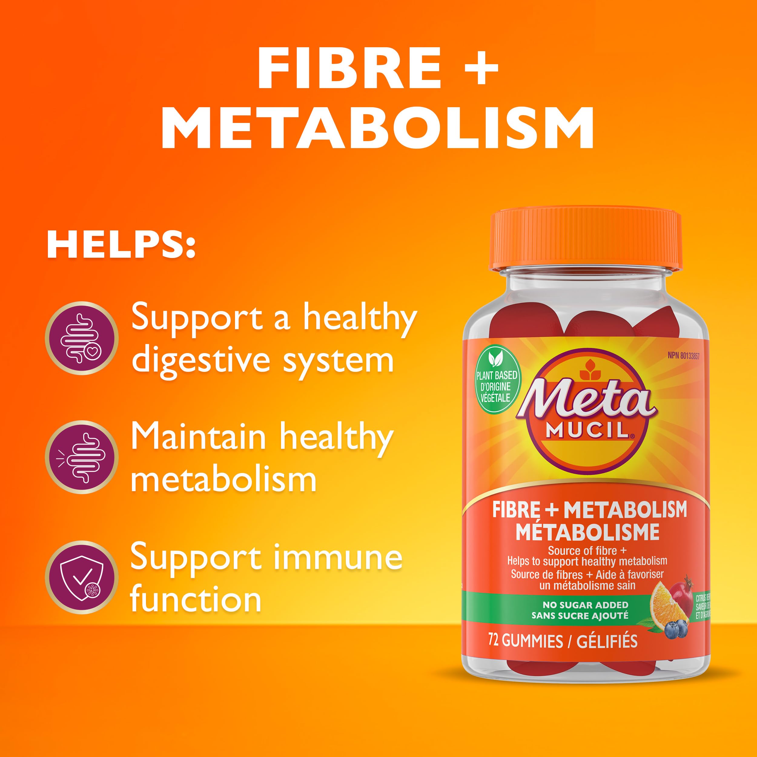 Metamucil, Fibre + Metabolism Gummy Supplement for Digestive Health, Plant Based, No Sugar Added, Citrus Berry Flavored, 72 Gummies 🍁 All In One Marketplace Canada