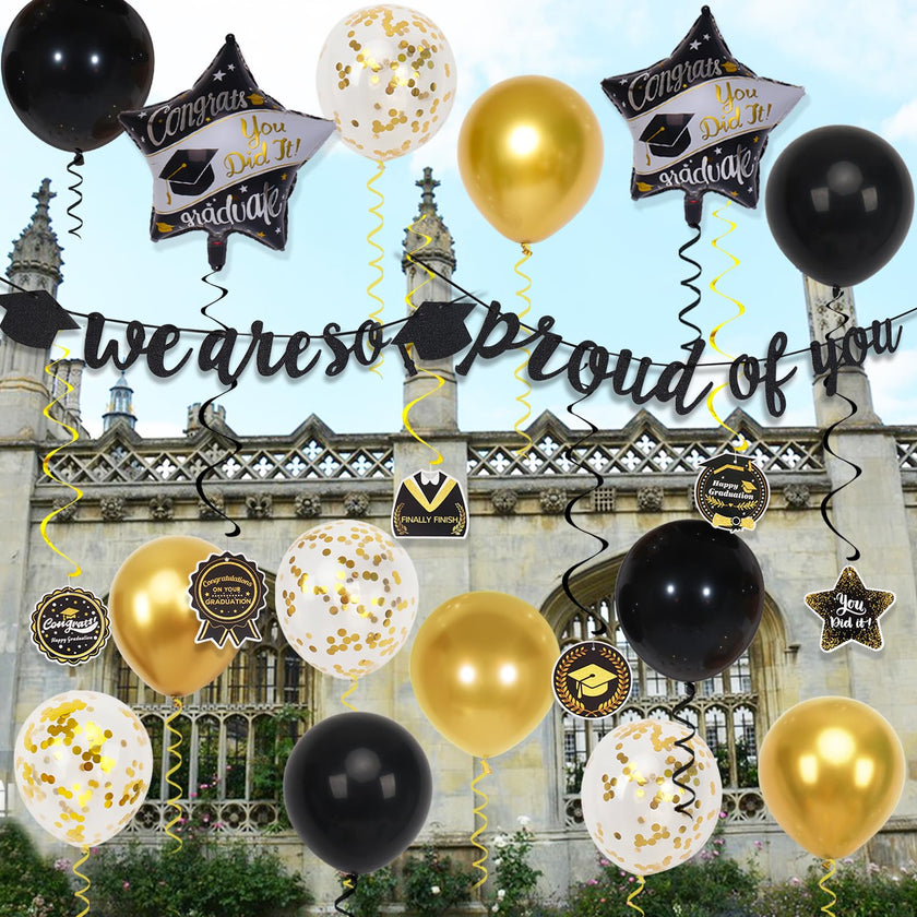 Graduation Decorations 2026, grad 2026 decorations with We Are So Proud of You Banner, Graduation Balloons, Congratulations Hanging Swirls for class of 2025 decorations 🍁 All In One Marketplace Canada