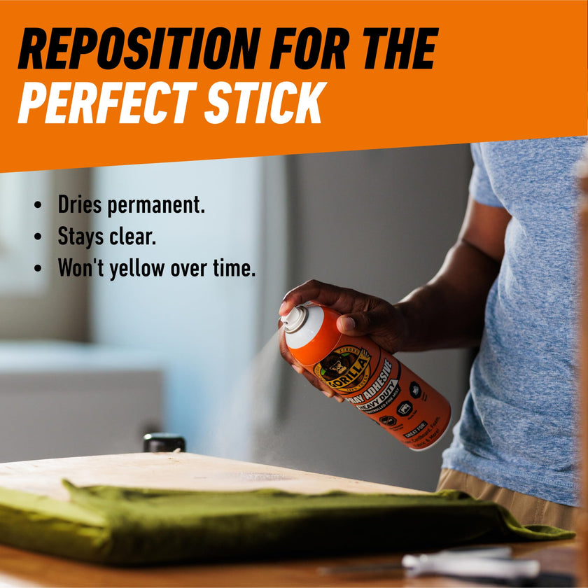 Gorilla Spray Adhesive, Heavy Duty, Multi-Purpose, Dries Permanent, Indoor & Outdoor, Wide Pad Nozzle, Controlled Spray, Clear, 14oz/396g, (Pack of 1) 🍁 All In One Marketplace Canada