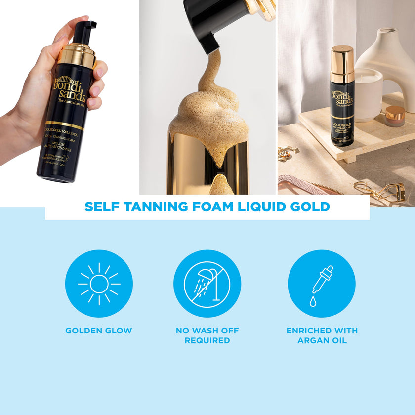 Bondi Sands Liquid Gold Self Tanning Foam | No Wash Off | Lightweight + Quick Dry Foam Enriched with Argan Oil, Provides a Hydrated Streak-Free Tan | 150mL 🍁 All In One Marketplace Canada