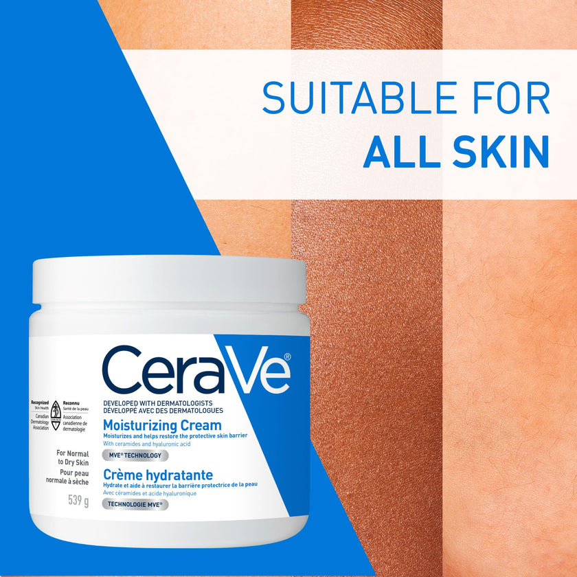 CeraVe Moisturizing Cream, Daily Face, Hands, & Body Cream Moisturizer for Dry Skin With Hyaluronic Acid and Ceramides for Women and Men. Sensitive skin, Oil-free, Non-comedogenic, Fragrance-Free, 539 Grams 🍁 All In One Marketplace Canada