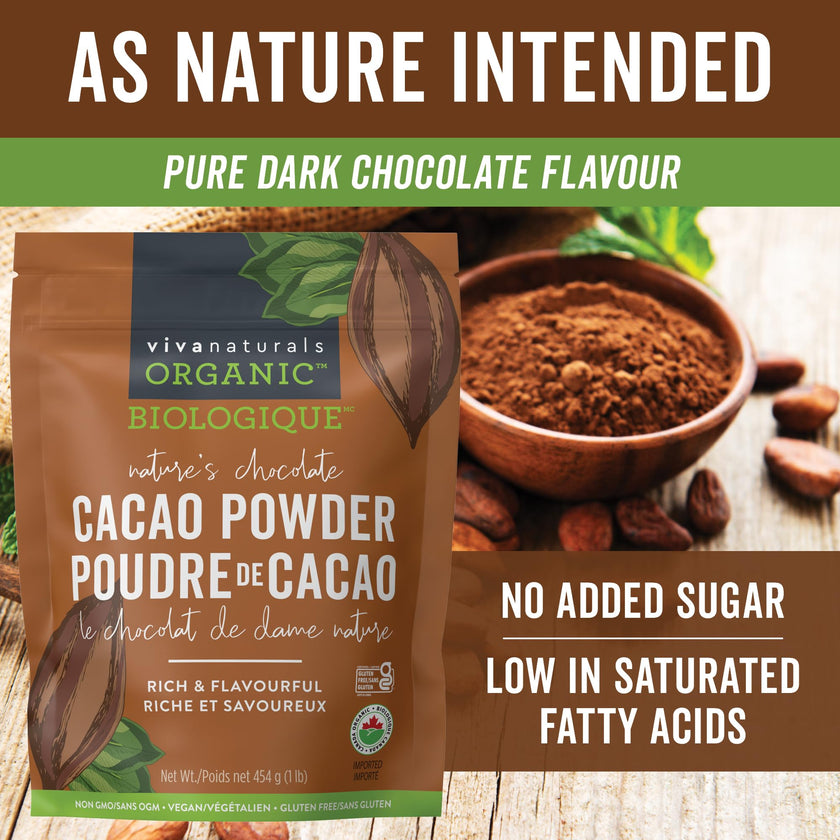 Viva Naturals Organic Non-GMO Cacao Powder, 1 Pound Bag 🍁 All In One Marketplace Canada