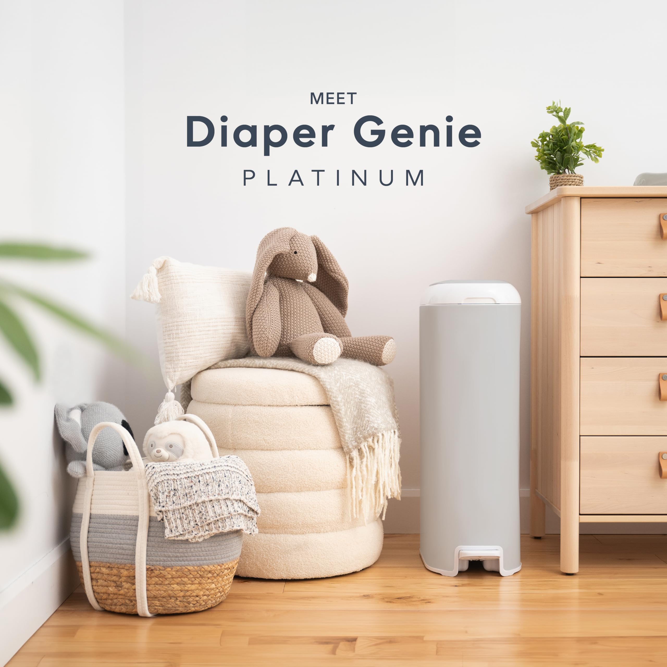 Diaper Genie Platinum Diaper Pail, Stone Grey - Made in Durable Stainless Steel and Includes 1 Easy Roll Refill with 18 Bags 🍁 All In One Marketplace Canada