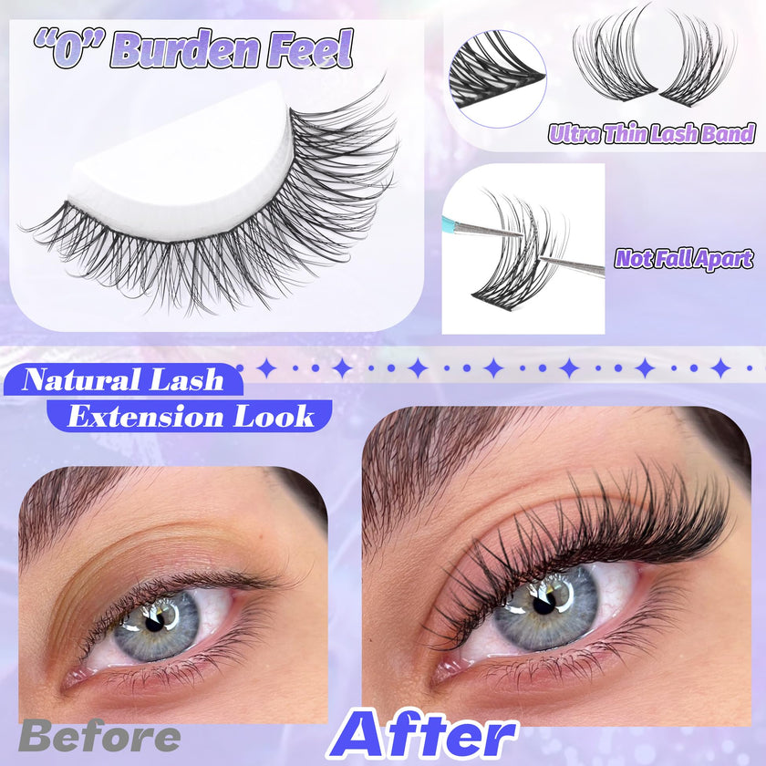 Natural Lash Clusters Wispy Cluster Eyelash Extensions 168pcs Individual Lashes 8-16mm C Curl DIY Lash Extension Natural Look Soft Thin Band Cluster Lashes by ALICE 🍁 All In One Marketplace Canada
