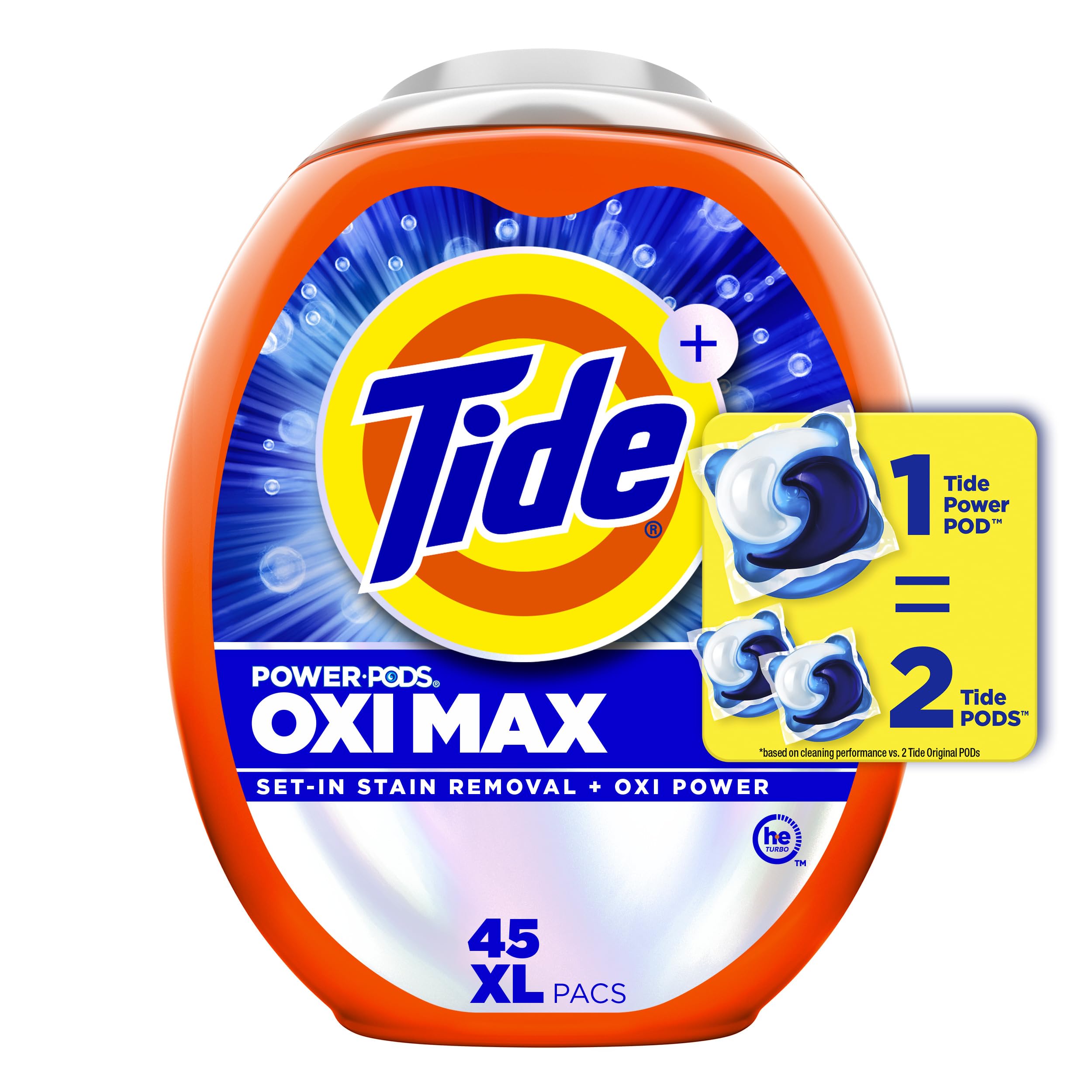 Tide Oxi Max Power PODS Laundry Detergent Pods, Stain Remover Plus Oxi Power, Detergent soap pacs for laundry washing, HE compatible, 45 Count 🍁 All In One Marketplace Canada
