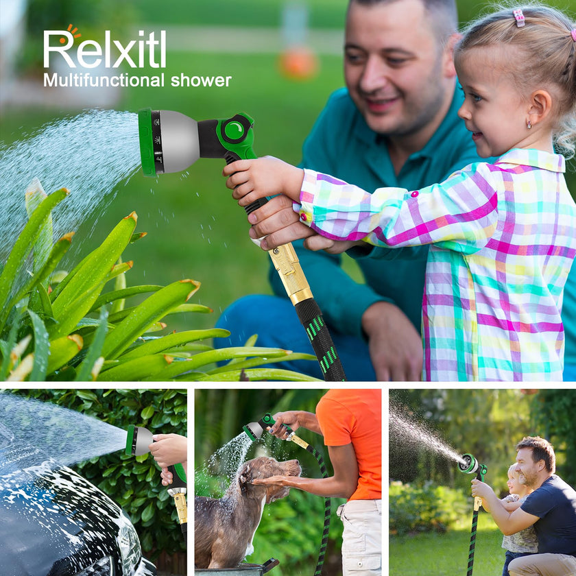 Expandable Garden Hose 100ft Flexible Water Hose, 10 Function Sprayer Nozzle, 3/4 Inch Solid Metal Fittings Lawn Yard Garden Outdoor Hose(Black and Green) 🍁 All In One Marketplace Canada