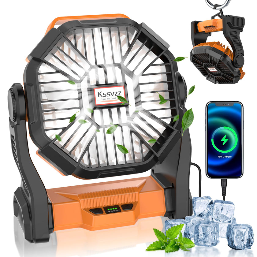 Kssvzz Portable Camping Fan with LED, 20000mAh Rechargeable Battery Powered Fan, 270°Pivot Personal USB Fan, 4 Speed Quiet Table Fan, 9’’ Battery Operated Tent Fan for Travel, Picnic(Orange) 🍁 All In One Marketplace Canada