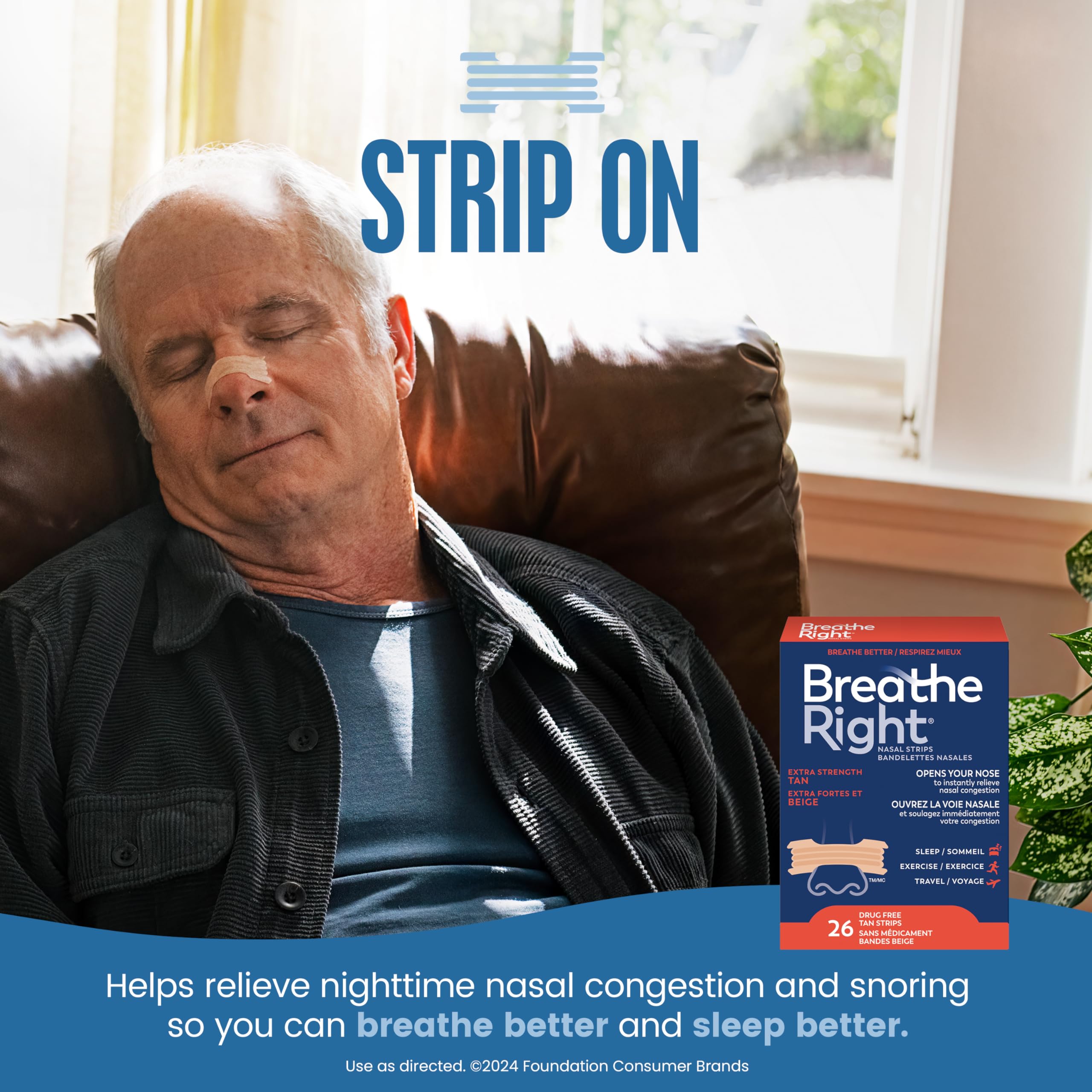 Breathe Right Nasal Strips, Extra Strength, Tan, Drug-Free Snoring Solution & Nasal Congestion Relief Caused by Colds & Allergies, Nightly Sleep, 26 Count 🍁 All In One Marketplace Canada