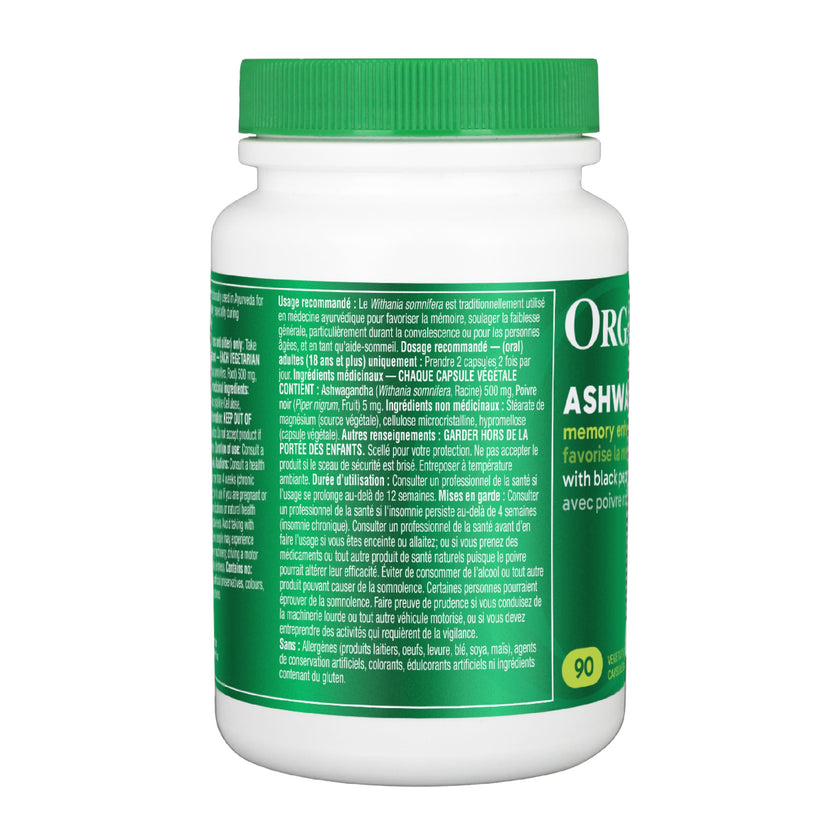 Organika Canadian-Made Ashwagandha with Black Pepper- Enhanced Absorption, Memory Support, Sleep Aid, Adaptogenic- 90vcaps 🍁 All In One Marketplace Canada