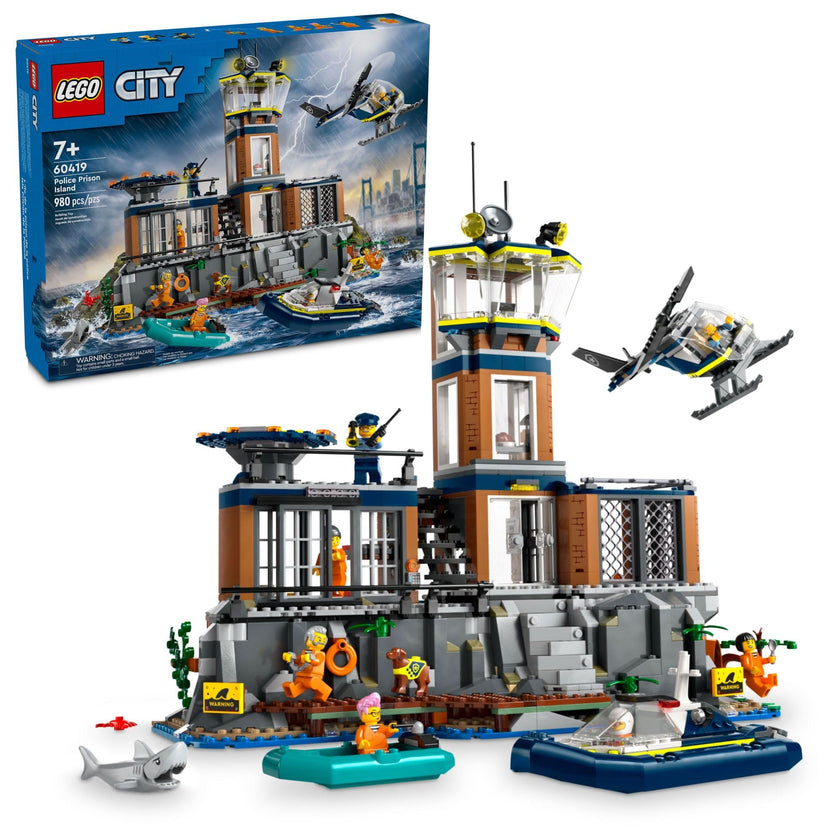 LEGO City Police Prison Island Toy Building Set, Birthday Gift for Boys and Girls Ages 7 Plus, Imaginative Play, Helicopter Toy, Boat Toy and Dinghy, 7 Minifigures with Dog and Shark Toy, 60419 🍁 All In One Marketplace Canada