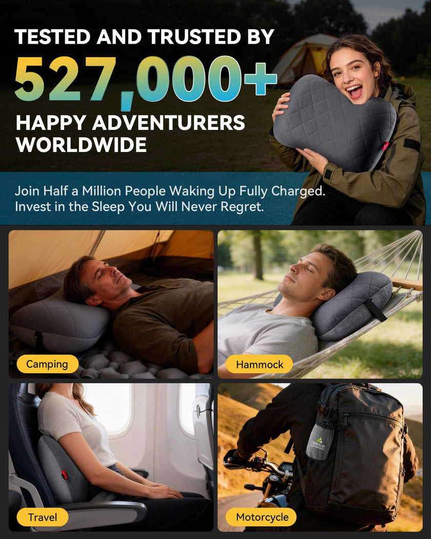 Hikenture Camping Pillow with Removable Cover-Ultralight Inflatable Pillow for Neck Lumber Support-Upgrade Backpacking Pillow-Washable Travel Air Pillows for Camping, Hiking, Backpacking (Grey) 🍁 All In One Marketplace Canada