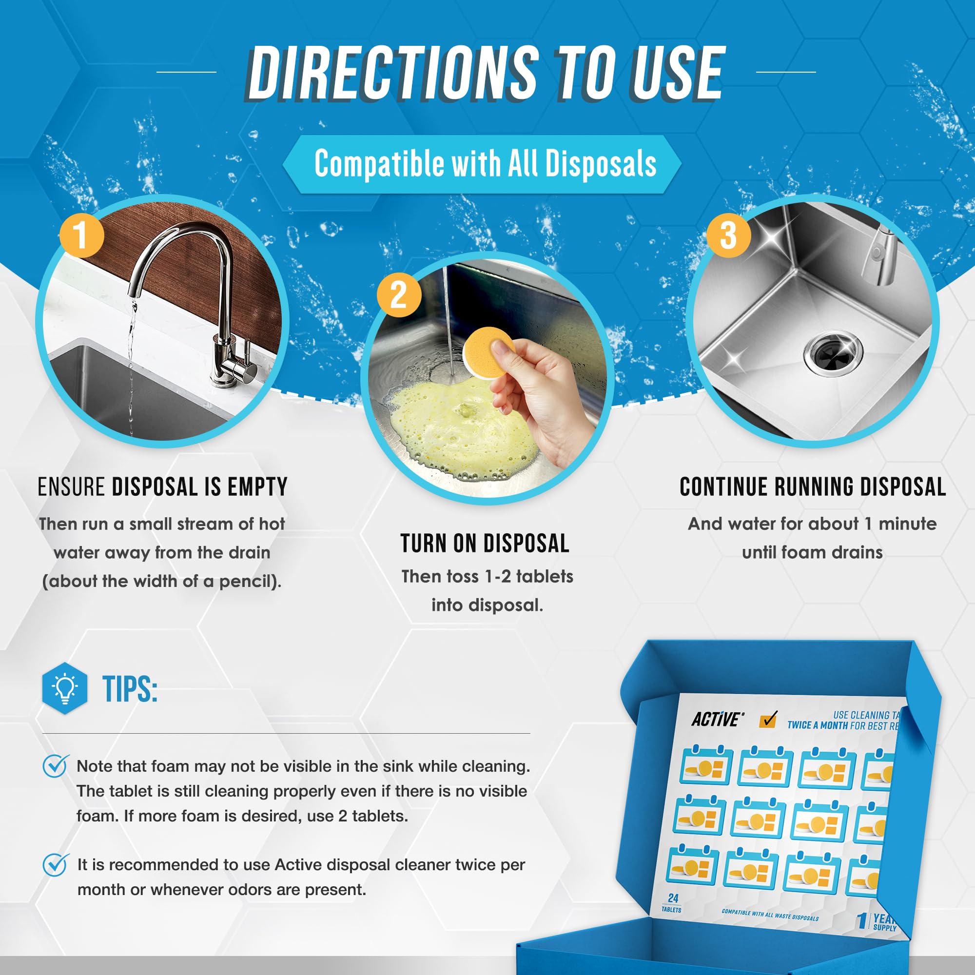 Garbage Disposal Cleaner Deodorizer Tablets - ACTIVE XL Foaming Tablet, 24 Pack Fresh Citrus Scented Tabs, New Powerful Foam Freshener for Cleaning Sink Disposal, Garburator, Disposer - 1 Year Supply 🍁 All In One Marketplace Canada